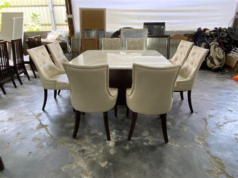 Marble Seater Dining Table White Colour Set With Leather Dining