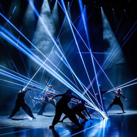 Silhouetted Dancers Perform On Stage Illuminated By Blue Laser Beams