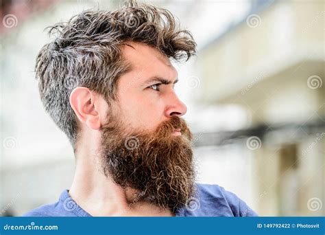 Bearded Man Feel Loneliness Thoughtful Man Outdoor Facial Skin Care