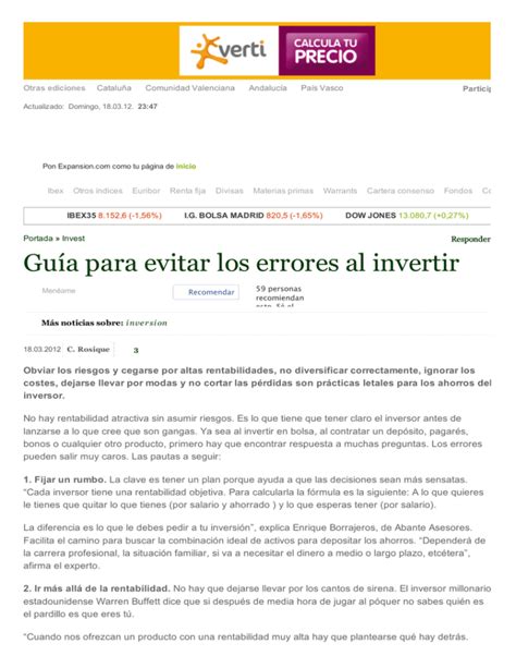 Guía Para Evitar Los Errores Al Invertirinversión