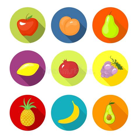 Iconos Redondos Determinados Del Vector Con La Fruta Ilustración del