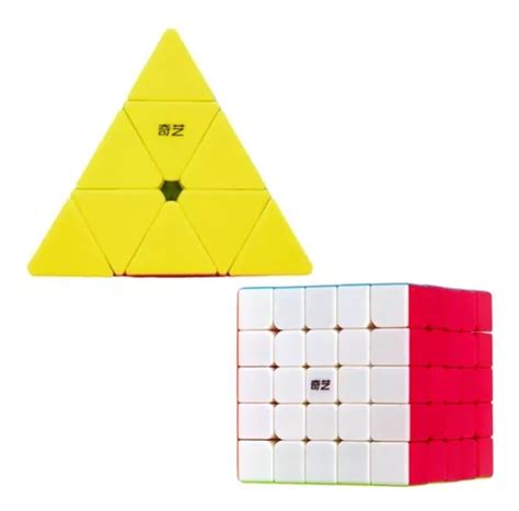 Kit Cubo Mágico Profissional Qiyi 5x5 E Pirâmide Sem Adesivo