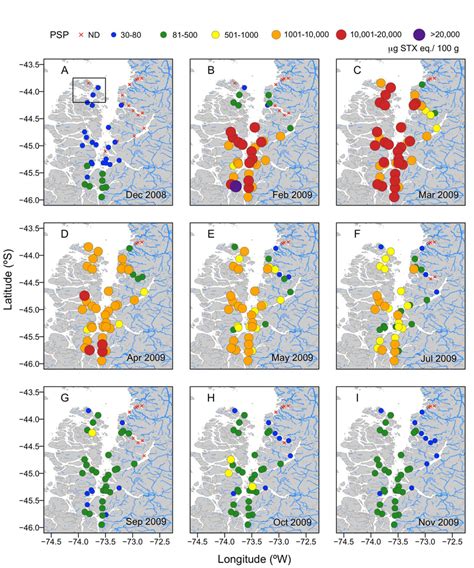 A I Spatial And Temporal Distributions Of Paralytic Shellfish