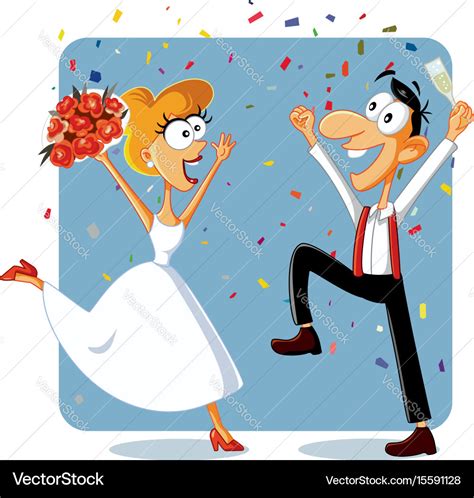 Funny Bride And Groom Dancing At Their Wedding Vec