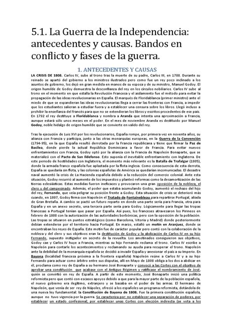 51 La Guerra De La Independencia Antecedentes Y Causas Bandos En Conflicto Y Fases De La