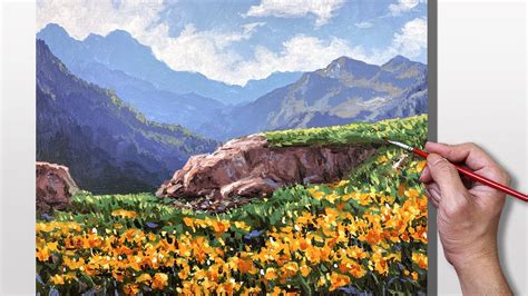 Acrylic Painting Mountain Flower Field Youtube