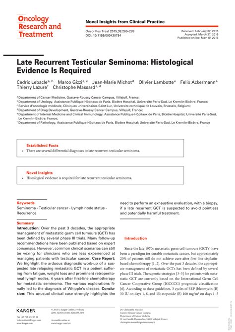 Pdf Late Recurrent Testicular Seminoma Histological Evidence Is Required