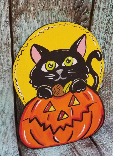 Halloween Black Cat Wreath Attachment Fall Cat And Pumpkin Etsy