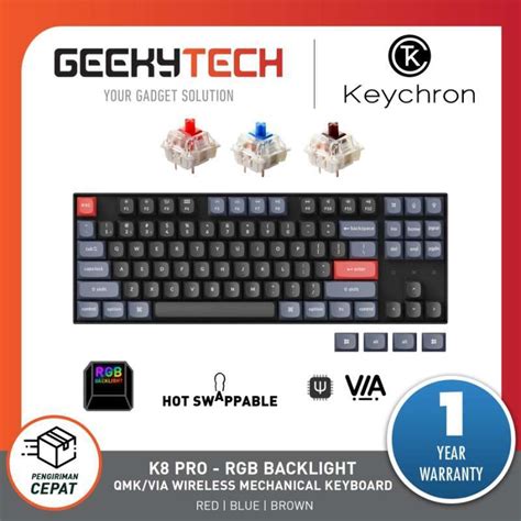 Jual Keychron K8 Pro Hot Swappable Fully Assembled Mechanical Keyboard BLUE SWITCH RGB PLASTIC