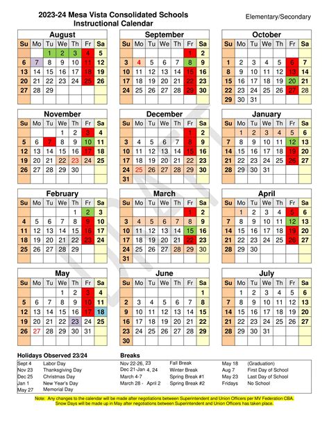 Instructional Calendar | Mesa Vista Consolidated Schools