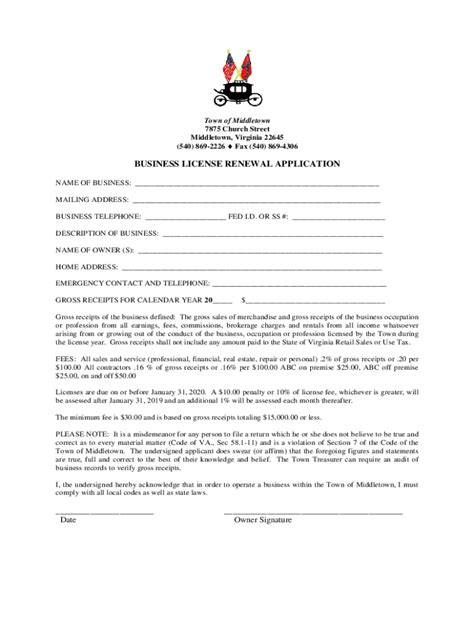 Fillable Online Business License Renewal Form Middletown