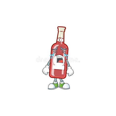 Sad Cutting Champagner Rote Flasche Cartoon Charakter Design Stil