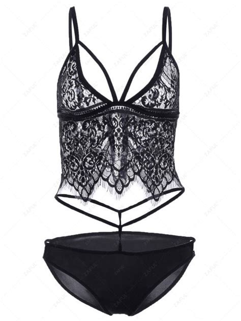 Solid Color Lace Spliced Cami Bikini Set In Black Zaful 2024