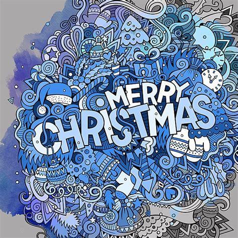 Merry Christmas Hand Lettering And Doodles Elements Watercolor