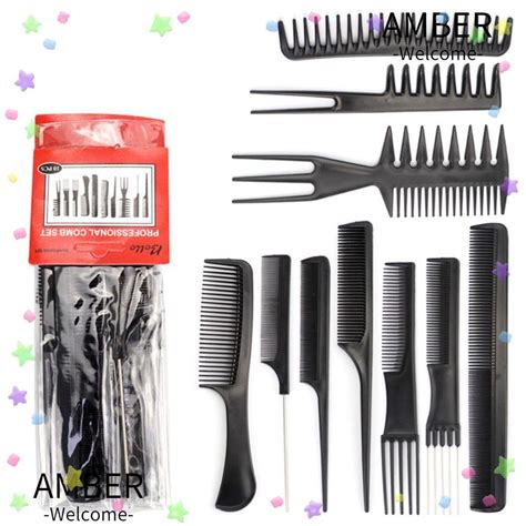 Amber 10pcs Hair Combs Salon Black Hair Styling Comb Set Professional