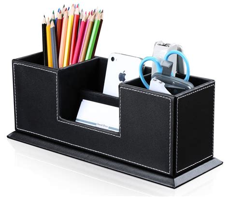 Buy Kingfom Office Supplies Desk Organizer Pu Leather Storage Box 4 Divided Compartments For Pen