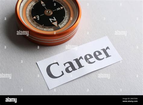 Compass And Card With Word Career On White Background Closeup