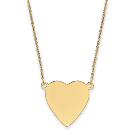 14k Yellow Gold 013 Gauge Heart Engravable Disc 18 Inch Chain Necklace