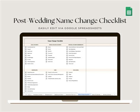 Wedding Name Change Checklist Spreadsheet - Plan In Love