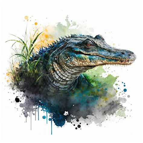 Watercolor Alligator in the Swamp Illustration, Generative AI Stock Illustration - Illustration ...