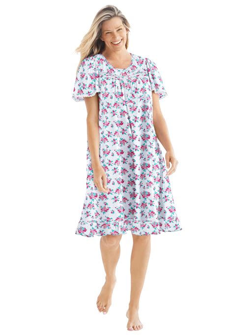 Dreams And Co Womens Plus Size Short Floral Print Cotton Gown