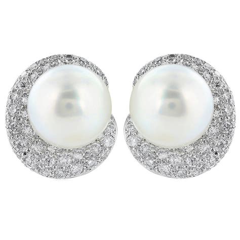 South Sea Pearl Diamond Gold Earrings For Sale at 1stDibs