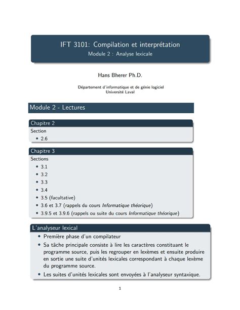 Module 2 Analyse Lexicale IFT3101 FIN Studocu