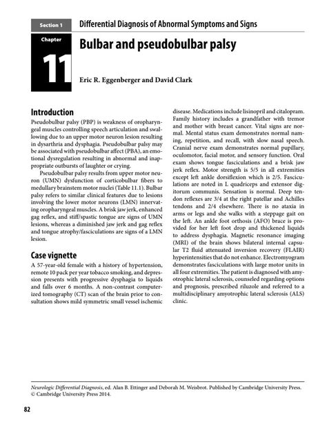 Bulbar and pseudobulbar palsy (Chapter 11) - Neurologic Differential ...