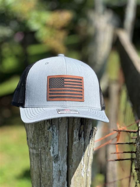 Rustic American Flag Leather Patch Hat Etsy