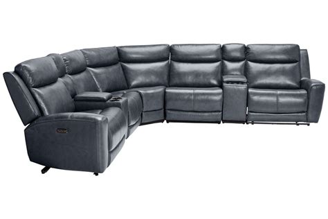 Scorpio Blue Piece Leather Dual Power Reclining Sectional