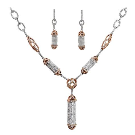 Victorian Carat Diamond Necklace And Earring Set Circa For