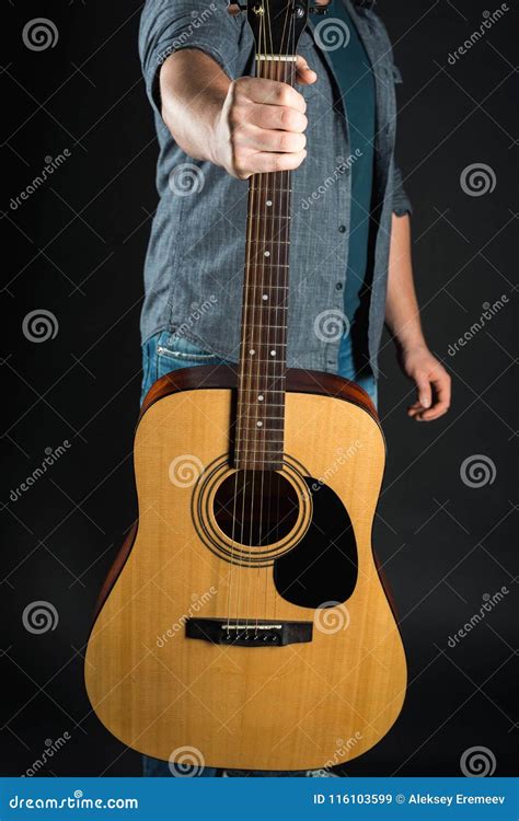 Men S Hands Hold An Acoustic Guitar Stock Image Image Of Concert