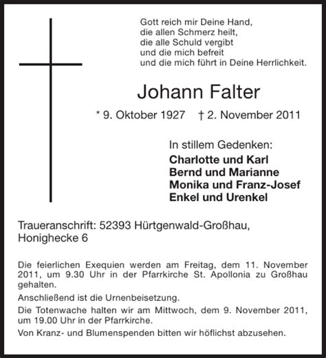 Traueranzeigen Von Johann Falter Aachen Gedenkt