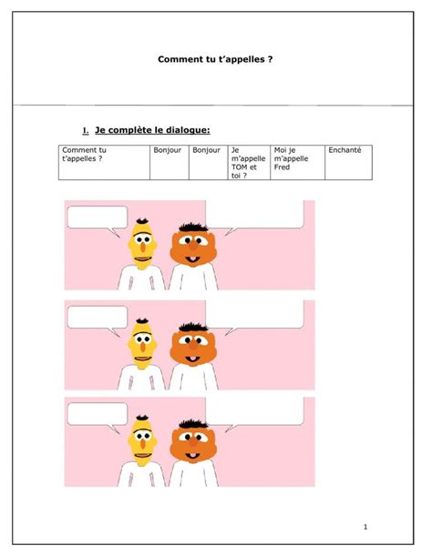 Dialogue Comment Tu Tappelles Worksheet Preschool Activities