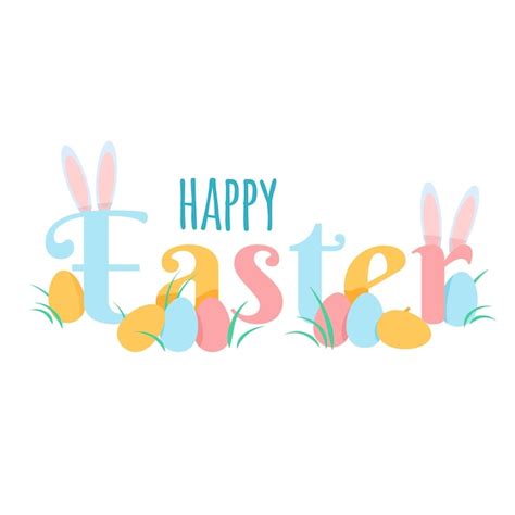 Premium Vector Easter Lettering With Bunny Ears And Easter Eggs