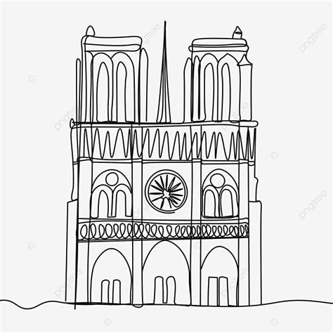 Line Drawing French Landmark Notre Dame De Paris Line Draw France