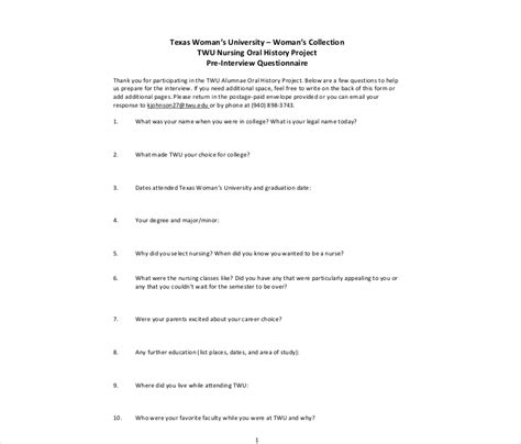 Pre Interview Questionnaires Examples Format Pdf Tips