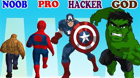 Noob Vs Pro Vs Hacker Vs God In Superhero Run Epic Transform Race 3d