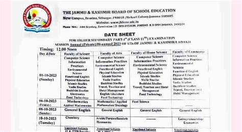 Jkbose 11th Date Sheet 2023 Bi Annual Private 2023 Jammu And Kashmir