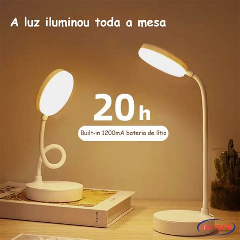 Luminária Abajur de Mesa LED Luz Recarregável Touch Haste Flexível