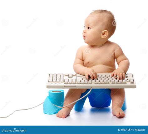 Little Child is Typing on Keyboard Stock Image - Image of potty ...