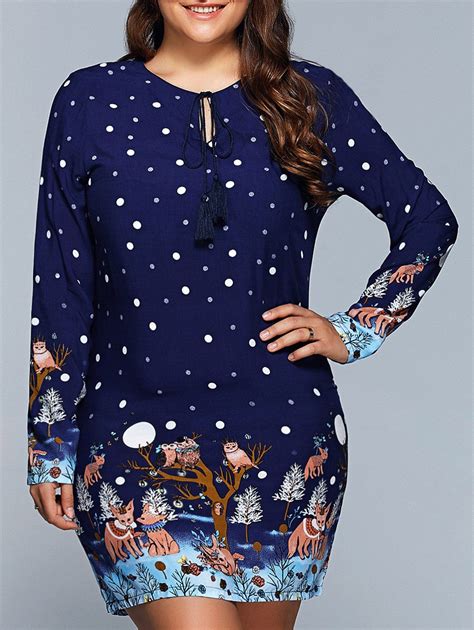 Off Plus Size Polka Dot Long Sleeve Christmas Tunic Dress Rosegal