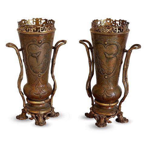 Proantic Paire De Vases En Bronze Japonisant Xix Me