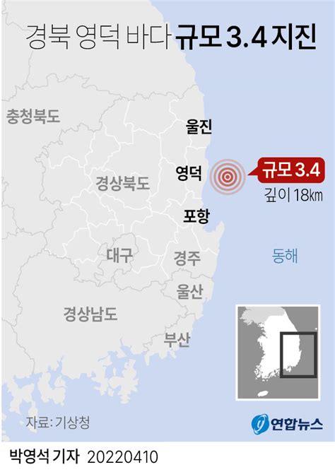 그래픽 경북 영덕 바다서 규모 34 지진 연합뉴스