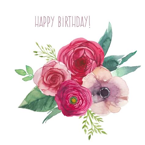 Watercolor Floral Happy Birthday Card Stock Vector DinaL 77449618