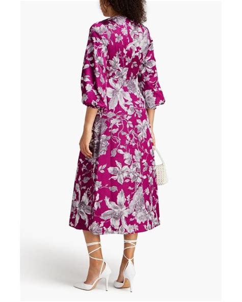 Erdem Maxine Floral Print Hammered Satin Midi Dress In Pink Lyst Uk