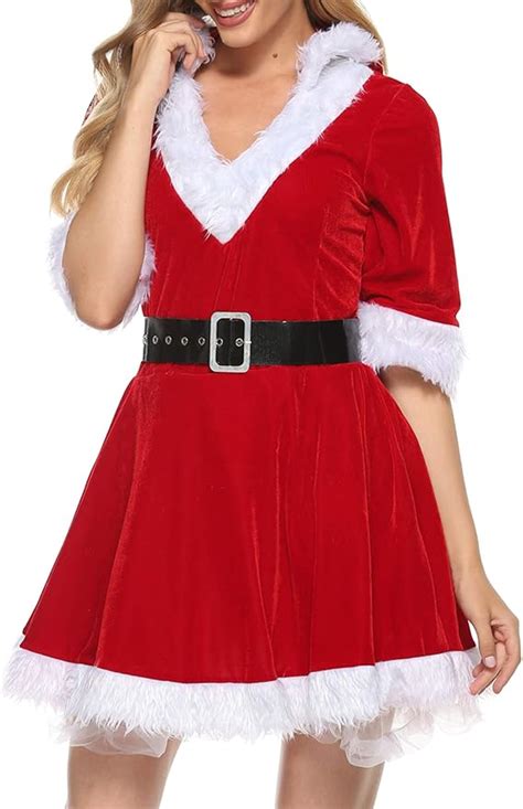 Vestido De Navidad Con Capucha Para Mujer Piezas Disfraz De Santa