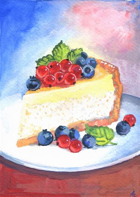 Cheesecake Painting Dessert Original Wall Art Food Artwork Cake Dessert