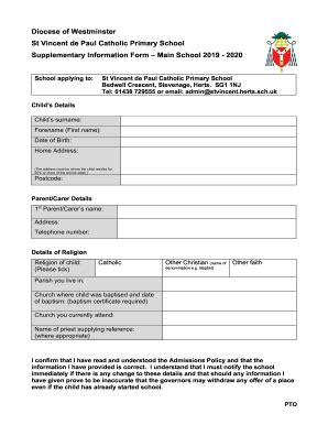 Fillable Online Supplementary Information Form Main School