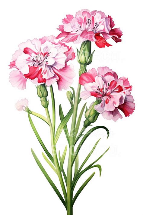 4 Set sweet William Flowers Floral, Botanical, Illustration, Instant